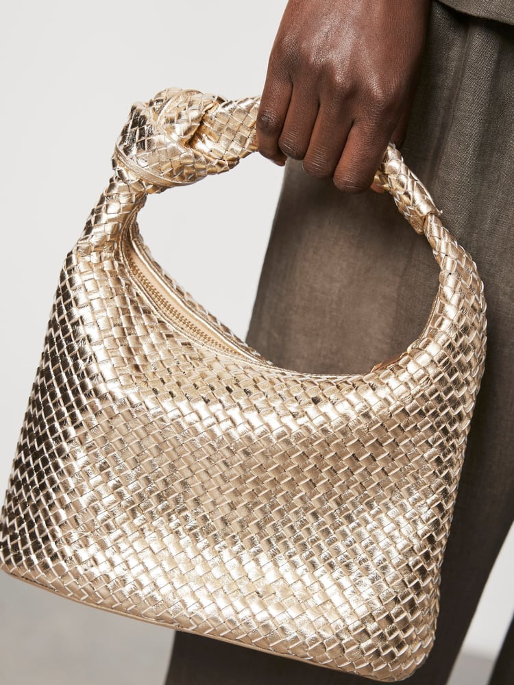 Mint Velvet Gold Woven Knot Handle Bag - Image 2 of 4