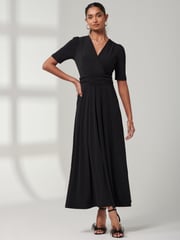 Jolie Moi Black Plain Jersey Wrap Front Maxi Dress - Image 1 of 6