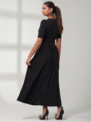 Jolie Moi Black Plain Jersey Wrap Front Maxi Dress - Image 2 of 6