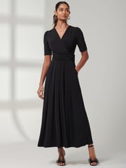 Jolie Moi Black Plain Jersey Wrap Front Maxi Dress - Image 4 of 6