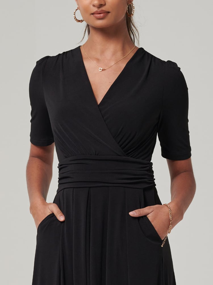 Jolie Moi Black Plain Jersey Wrap Front Maxi Dress - Image 6 of 6