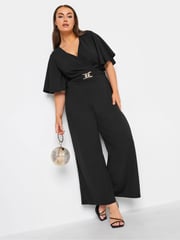 Yours Curve Black Buckle Detail Jumpsuit - Image 2 of 6