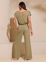 Lipsy Khaki Green Petite Miltary Button Shorts Sleeve Jersey Jumpsuit - Image 2 of 4