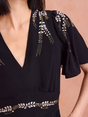 Love & Roses Black Petite Embellished Angel Sleeve Wide Leg Jumpsuit - Image 2 of 4