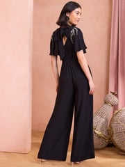 Love & Roses Black Petite Embellished Angel Sleeve Wide Leg Jumpsuit - Image 4 of 4