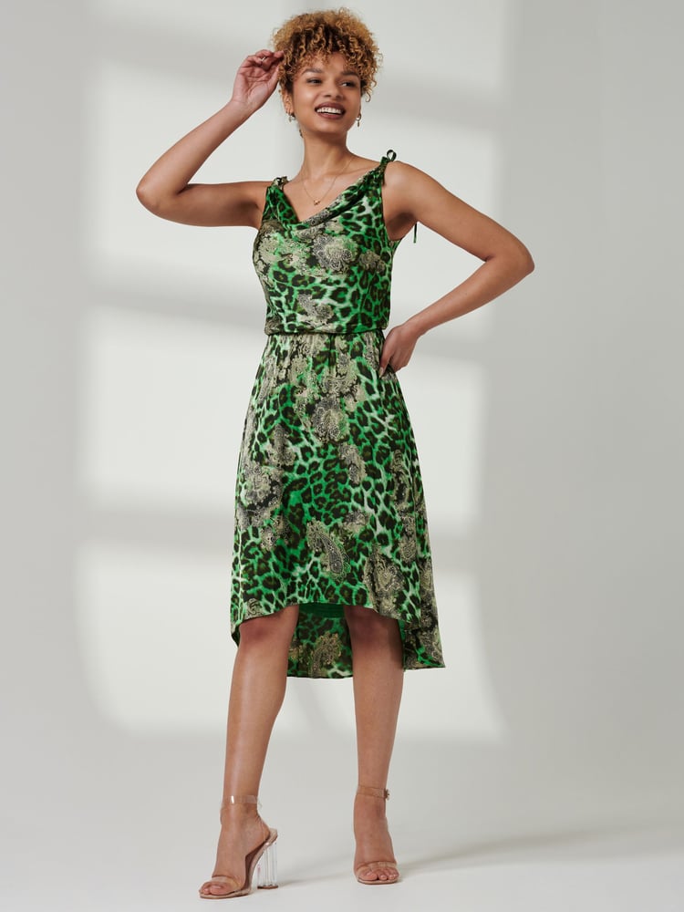 Jolie Moi Green Spaghetti Strap Frill Hem Midi Dress - Image 1 of 6