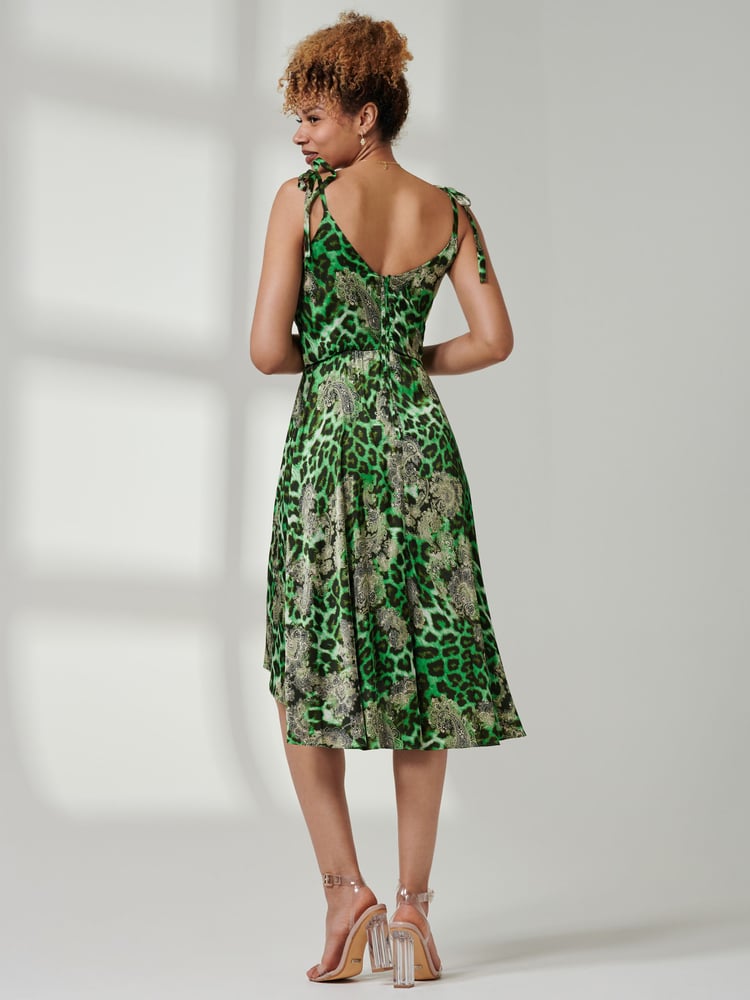 Jolie Moi Green Spaghetti Strap Frill Hem Midi Dress - Image 2 of 6