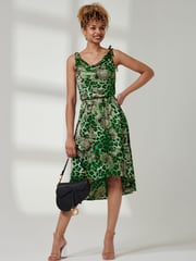 Jolie Moi Green Spaghetti Strap Frill Hem Midi Dress - Image 4 of 6