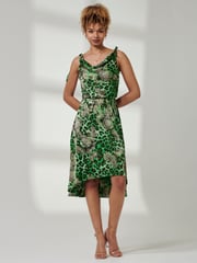Jolie Moi Green Spaghetti Strap Frill Hem Midi Dress - Image 5 of 6