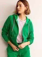 Boden Green Zip Through Towelling Hoodie - Image 1 of 5