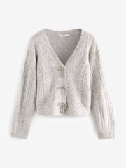 Grey Sparkle Bow Button Cable Knitted Cardigan - Image 5 of 6
