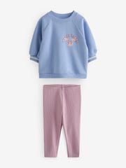 Blue/ Purple/ White Sleepy Bear Leggings Pyjamas 3 Pack (9mths-8yrs) - Image 7 of 9