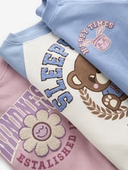 Blue/ Purple/ White Sleepy Bear Leggings Pyjamas 3 Pack (9mths-8yrs) - Image 8 of 9