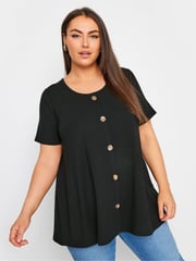 Yours Curve Black Button Front Ribbed Tunics - Image 1 of 5