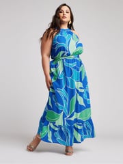 Yours Curve Blue London Abstract Print Maxi Dress - Image 1 of 5