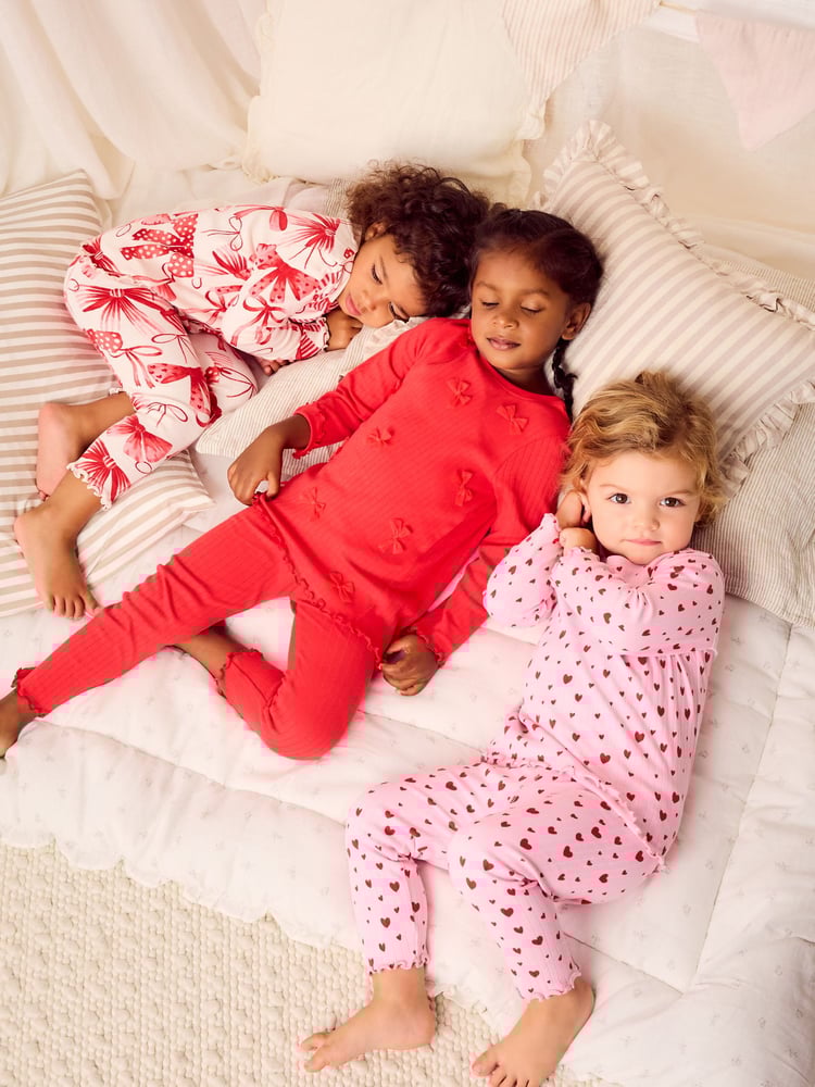 Red Bow/ Heart Long Sleeve Snuggle Pyjamas 3 Pack (9mths-16yrs) - Image 1 of 17