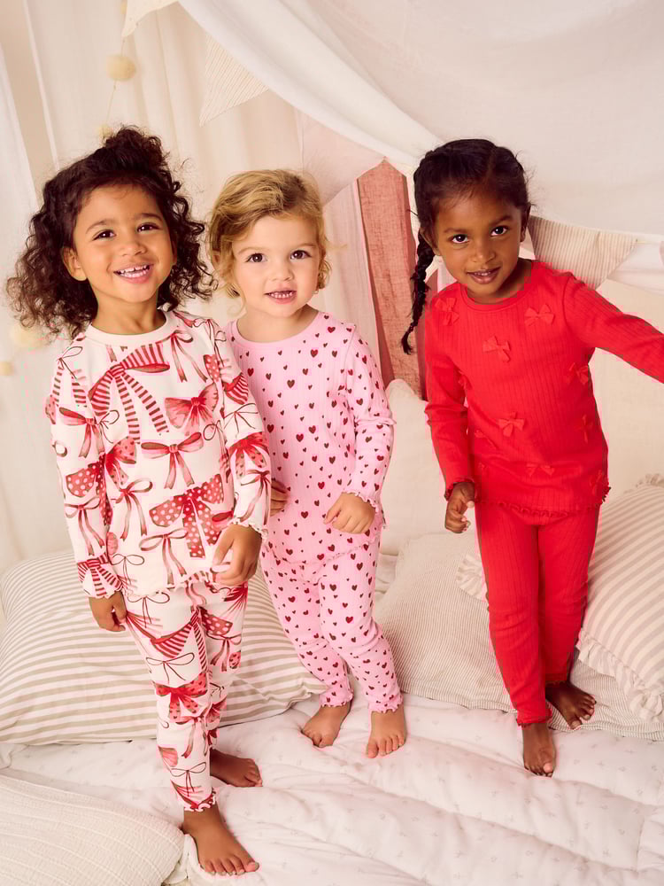 Red Bow/ Heart Long Sleeve Snuggle Pyjamas 3 Pack (9mths-16yrs) - Image 2 of 17
