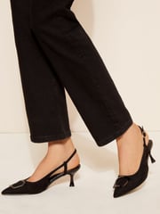 Friends Like These Black Square Buckle Pointed Toe Slingback Court Shoe - Image 1 of 4