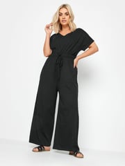 Yours Curve Black 100% Cotton Drawcord Jumpsuit - Image 2 of 5