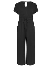Yours Curve Black 100% Cotton Drawcord Jumpsuit - Image 5 of 5
