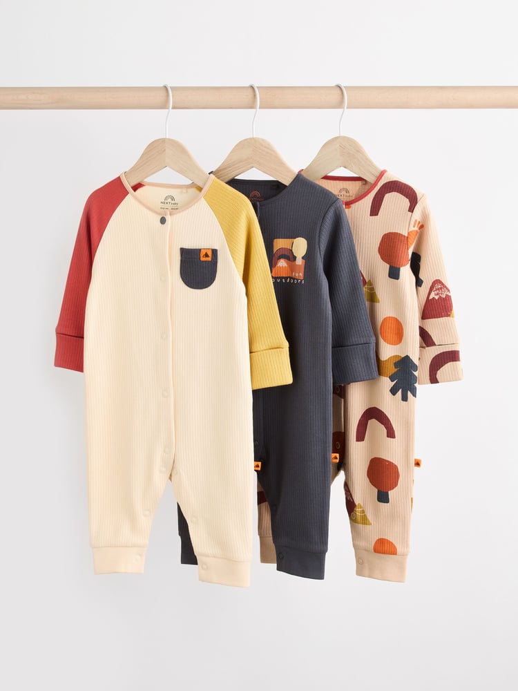 Brown/Khaki Baby Footless Sleepsuits 3 Pack (0mths-3yrs) - Image 1 of 12
