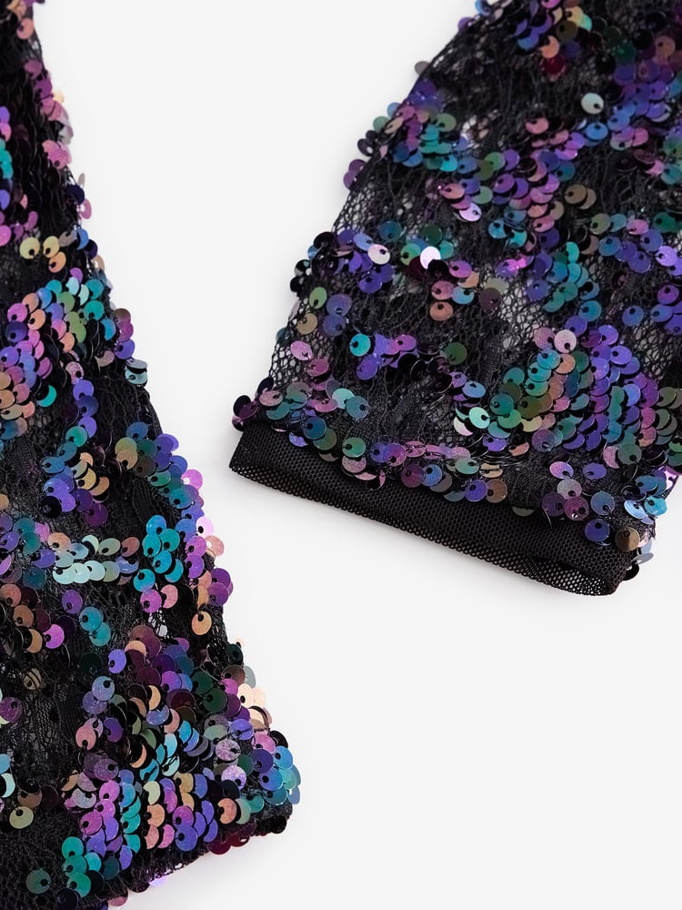 Blue Sequin Lace Long Sleeve Top - Image 9 of 9