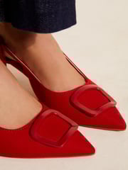 Friends Like These Red Square Buckle Pointed Toe Slingback Court Shoe - Image 4 of 4