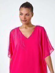 Roman Pink Embellished Cold Shoulder Overlay Dress - Image 4 of 5