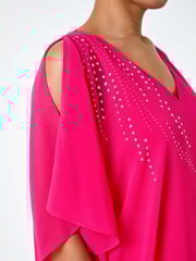 Roman Pink Embellished Cold Shoulder Overlay Dress - Image 5 of 5