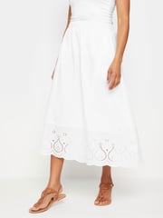M&Co White 100% Cotton Broderie Midi Skirt - Image 1 of 6