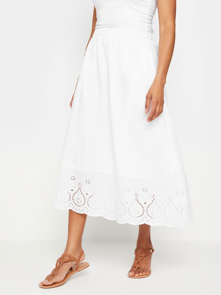 M&Co White 100% Cotton Broderie Midi Skirt - Image 1 of 6