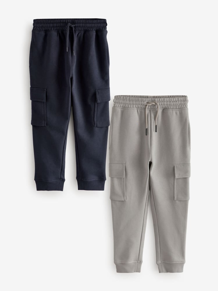 Navy/Grey Slim Fit Slim Cargo Joggers 2 Pack (3-16yrs) - Image 1 of 6