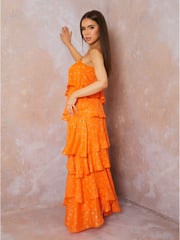 Chi Chi London Orange Cami Foil Spot Print Tiered Maxi Dress - Image 3 of 5