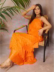 Chi Chi London Orange Cami Foil Spot Print Tiered Maxi Dress - Image 4 of 5
