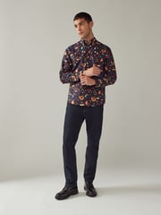 Navy Blue Christmas Dinner Long Sleeve Christmas Print 100% Cotton Oxford Shirt - Image 3 of 8