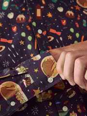 Navy Blue Christmas Dinner Long Sleeve Christmas Print 100% Cotton Oxford Shirt - Image 6 of 8
