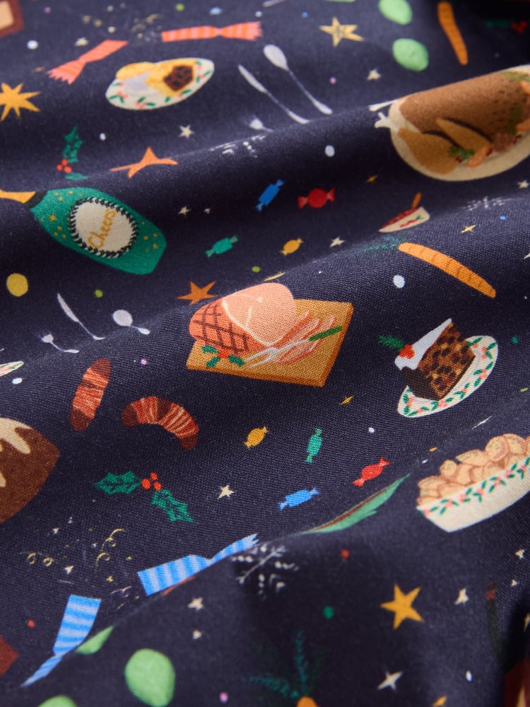 Navy Blue Christmas Dinner Long Sleeve Christmas Print 100% Cotton Oxford Shirt - Image 8 of 8