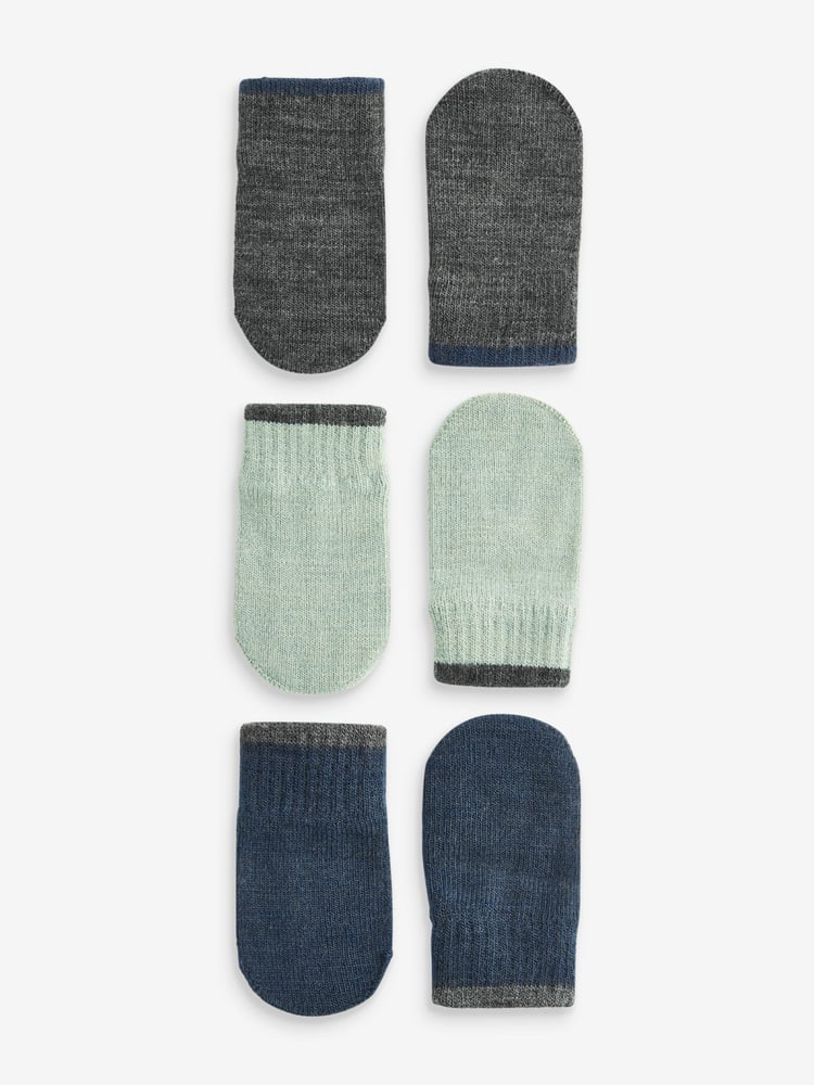 Sage Green, Navy & Charcoal 3 Pair Magic Mittens Set (3mths-6yrs) - Image 1 of 4