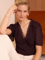 Love & Roses Red Petite Dobby Flutter Sleeve Blouse - Image 1 of 4