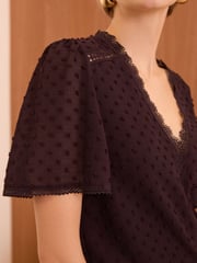 Love & Roses Red Petite Dobby Flutter Sleeve Blouse - Image 2 of 4
