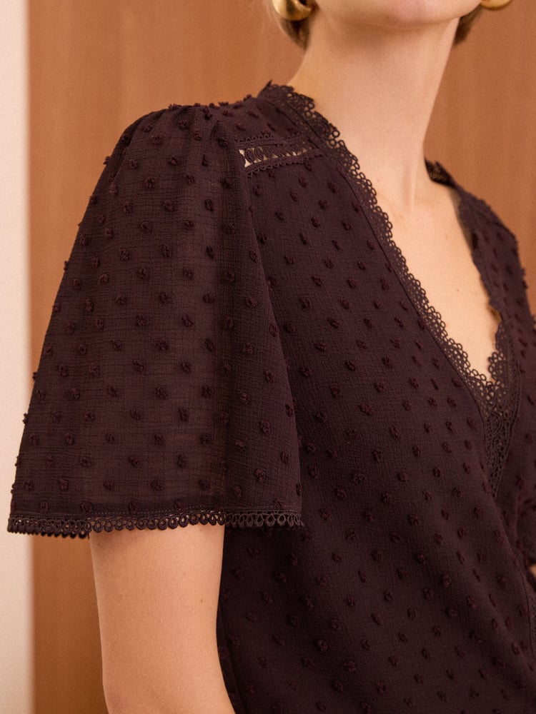 Love & Roses Red Petite Dobby Flutter Sleeve Blouse - Image 2 of 4
