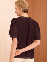Love & Roses Red Petite Dobby Flutter Sleeve Blouse - Image 3 of 4