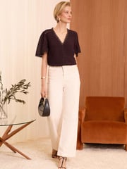 Love & Roses Red Petite Dobby Flutter Sleeve Blouse - Image 4 of 4