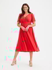 Scarlett & Jo Red Victoria Angel Sleeve Mesh Midi long Dress - Image 1 of 4