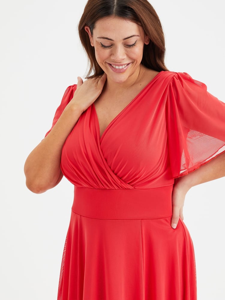 Scarlett & Jo Red Victoria Angel Sleeve Mesh Midi long Dress - Image 2 of 4