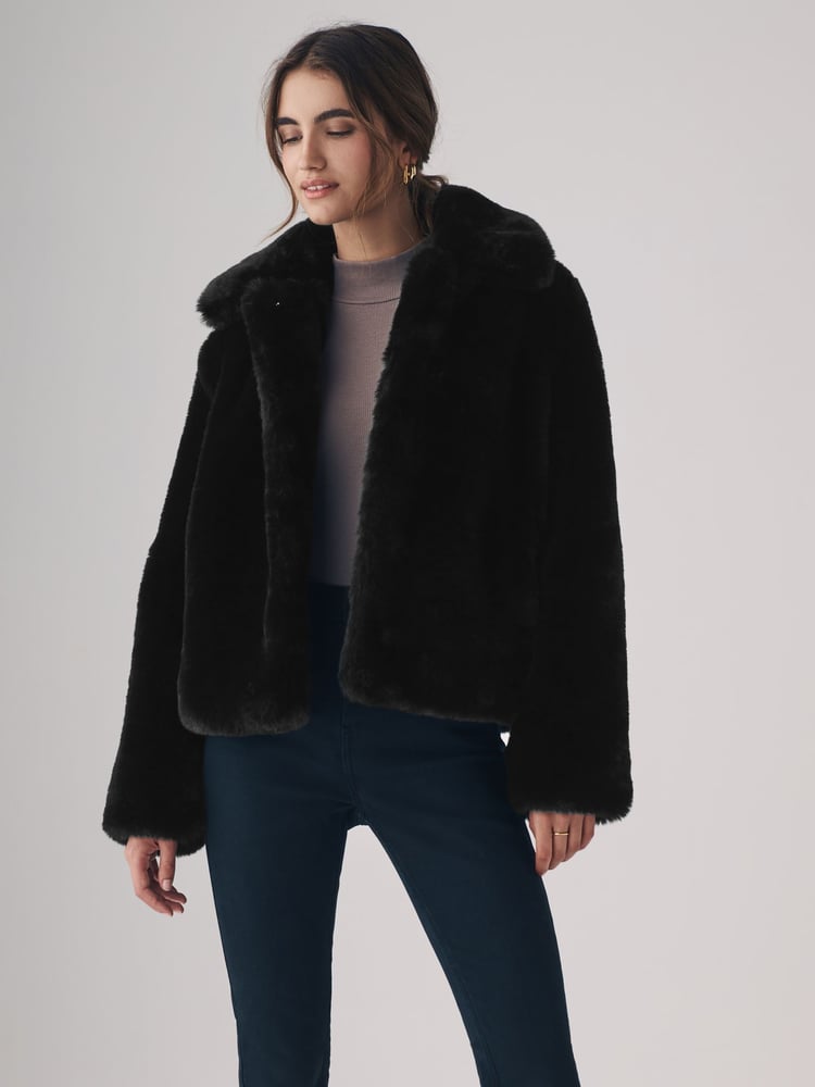 The Set Black Boxy Faux Fur Coat - Image 2 of 8