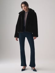 The Set Black Boxy Faux Fur Coat - Image 3 of 8