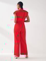 VILA Red Tie Waist Smart Jumpsuit - Image 3 of 6