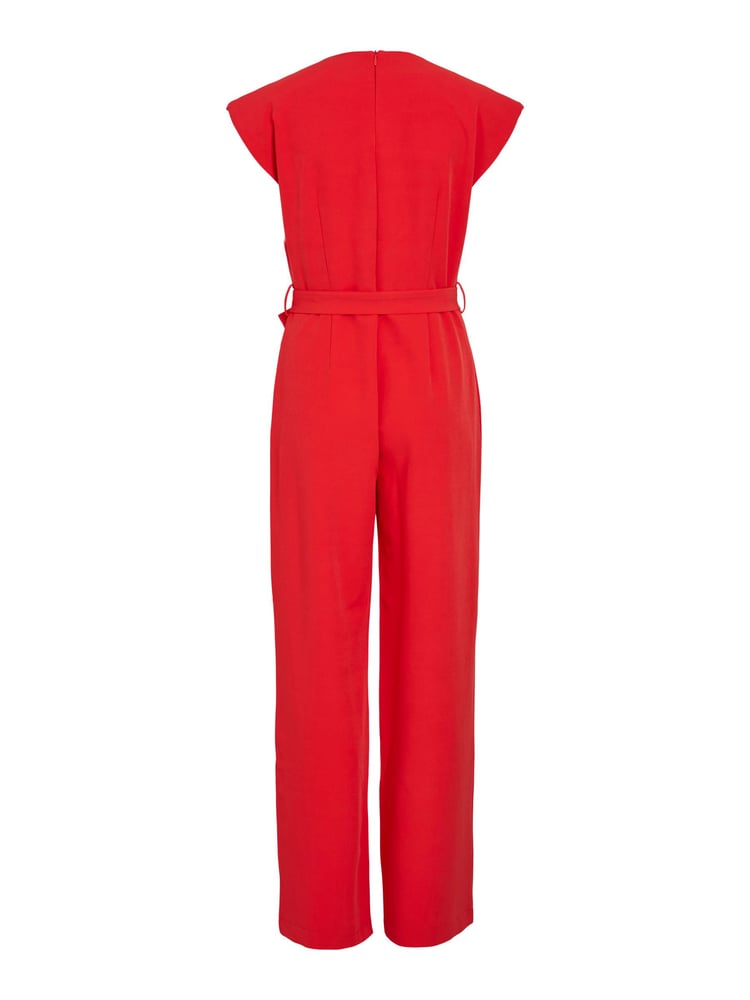 VILA Red Tie Waist Smart Jumpsuit - Image 6 of 6
