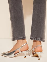Friends Like These Silver Square Buckle Pointed Toe Slingback Court Shoe - Image 4 of 4